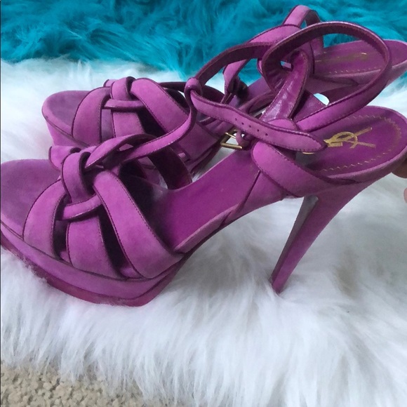 Suede and leather fuchsia heels - Picture 6 of 8